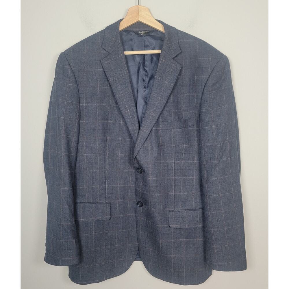 Joseph & Feiss Mens 44R Wool Plaid Blazer Sport Coat Gray Two Button